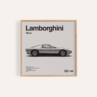 Classic 1960s Supercar Poster showing side profile in grey and black for office wall art