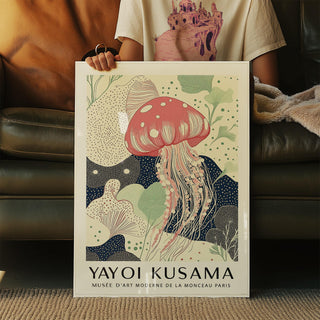 Unique Large Wall Art held in hands showing pink jellyfish illustration with line-art style