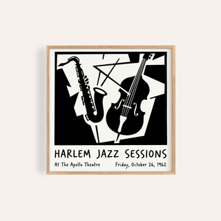 Framed Music Poster Wall Art with black and white minimalist saxophone and double bass design