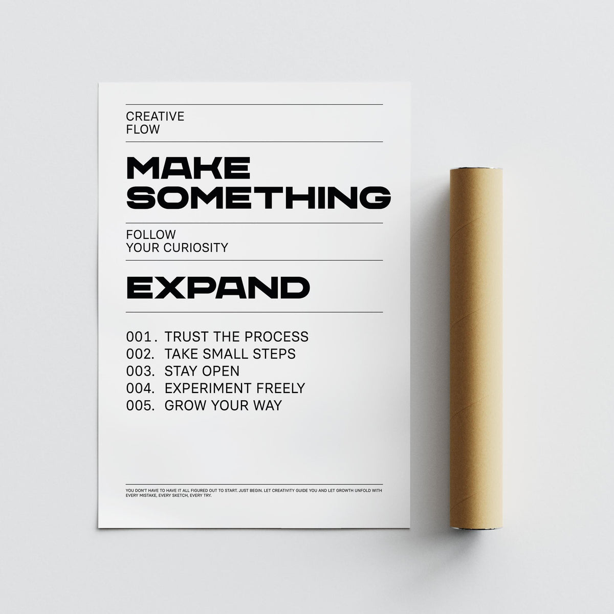 Quotes for Room Wall typographic print with motivational text and brown packaging tube