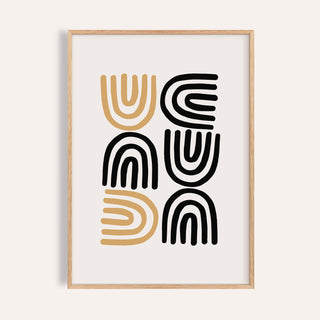 Black and Gold Pictures minimalist abstract arches in black and gold in a wooden frame