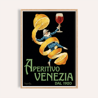 Vintage Aperitivo Print featuring apricot peel dancer in blue costume holding a glass