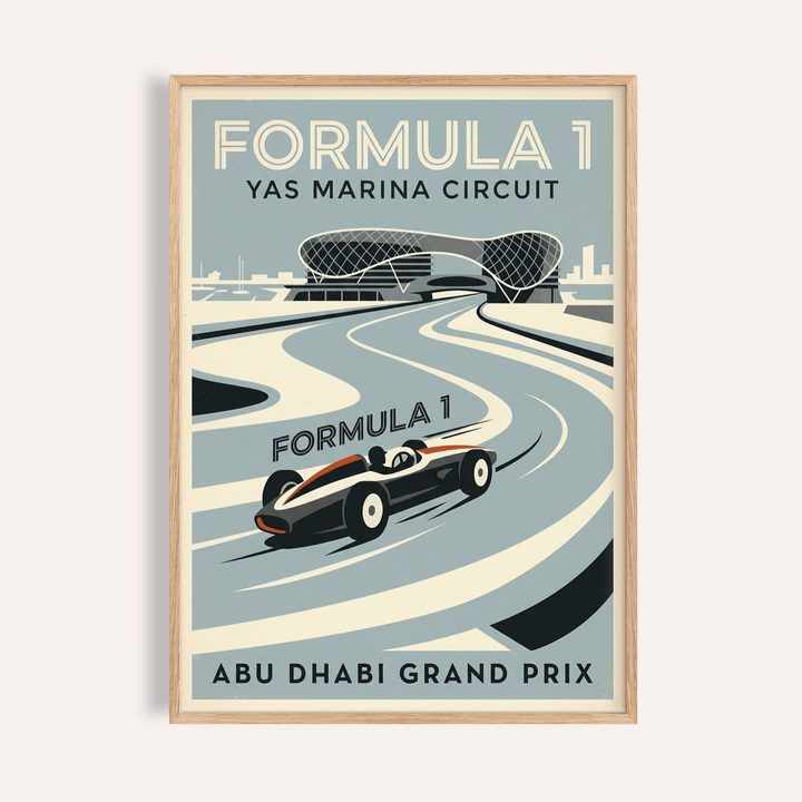 Front view of Abu Dhabi Race Circuit Poster showing race car and sweeping track lines