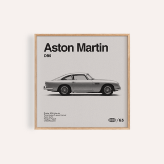 Classic British Grand Tourer Poster showing side profile of vintage car in black white and grey for living room wall art