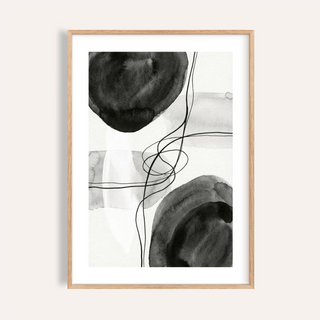 Framed Minimalist Abstract Wall Art Set of 2 print with black and grey abstract shapes and lines