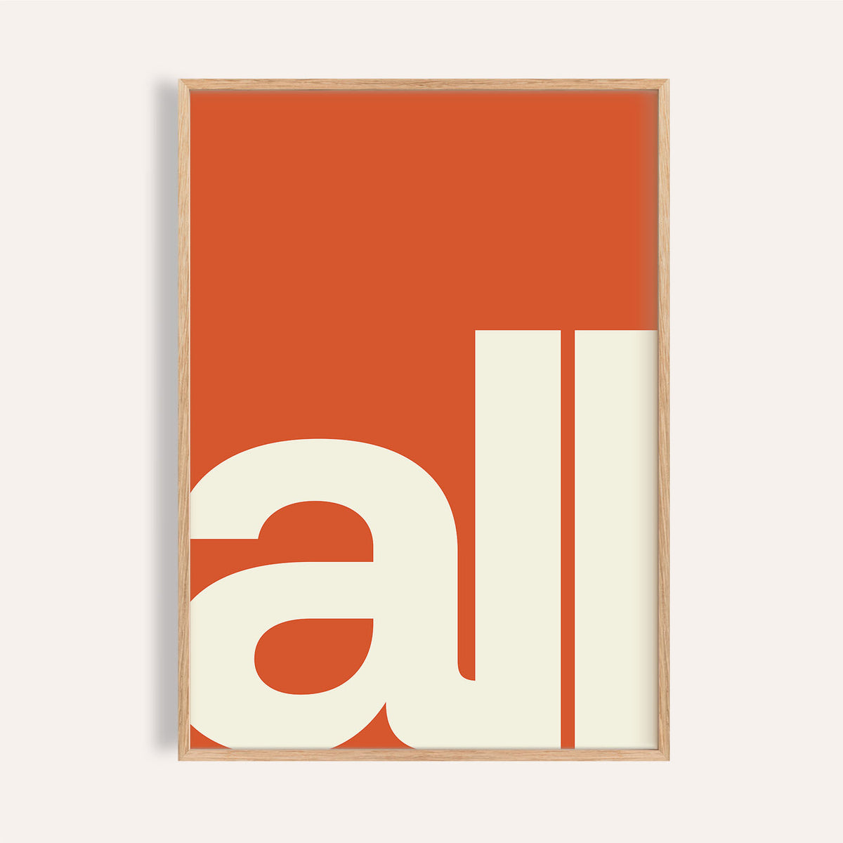 Framed modern typography art with letters al in cream on orange background