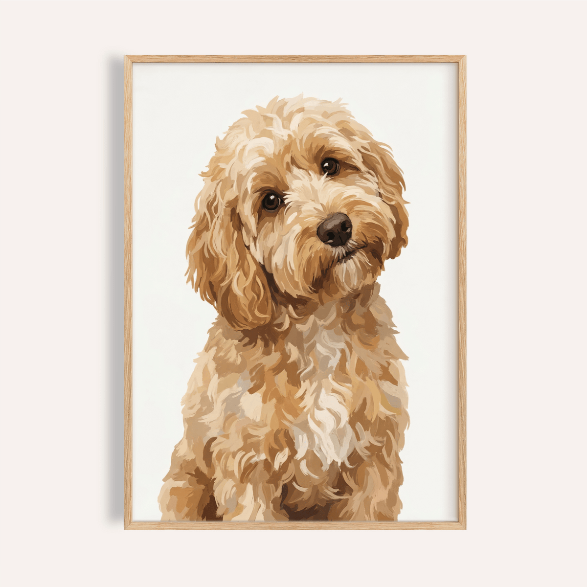 Light Brown Cockapoo Print in Beige and White for living room wall art