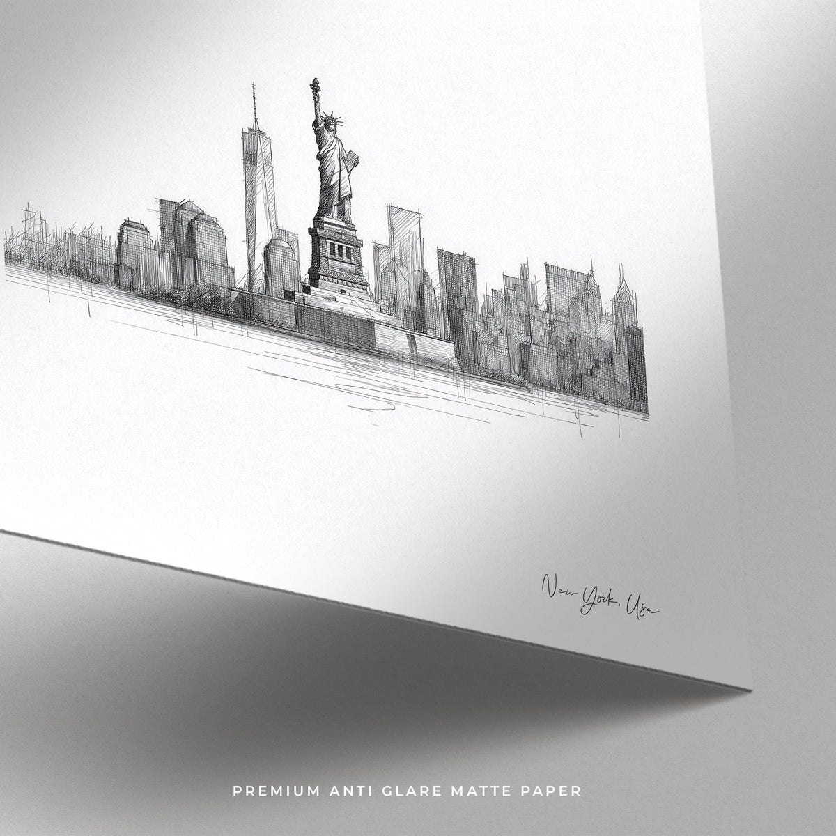 Statue of Liberty Print close-up of a black and white minimalist skyline illustration on matte paper