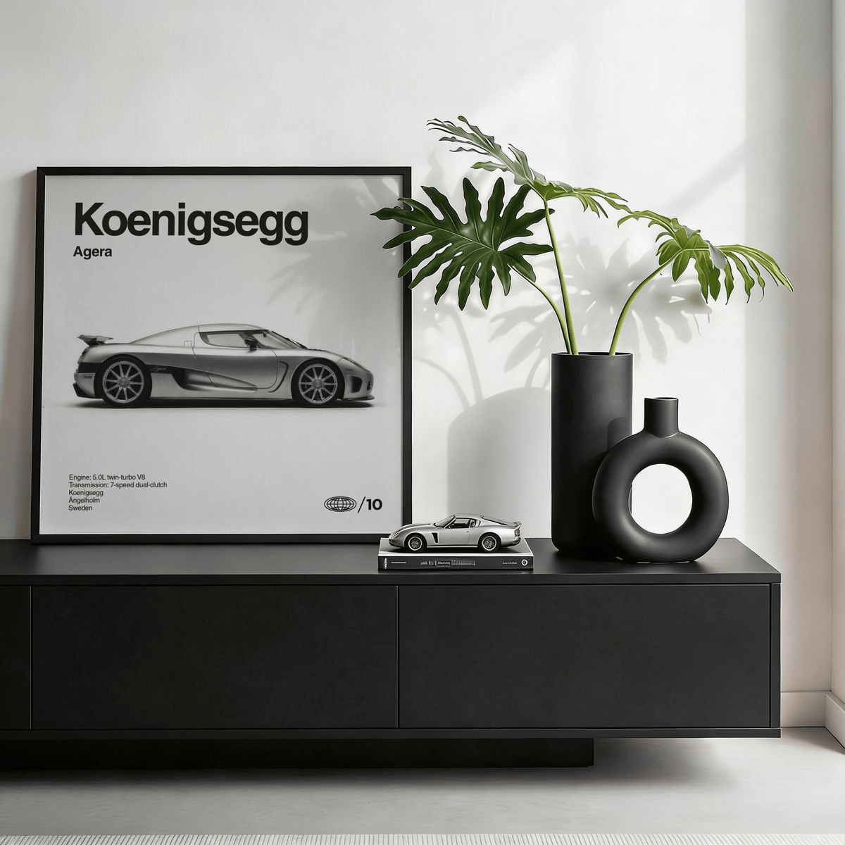 Automotive Swedish Hypercar Poster in white featured in man cave wall art
