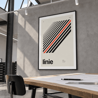Diagonal black lines print in a modernist studio
