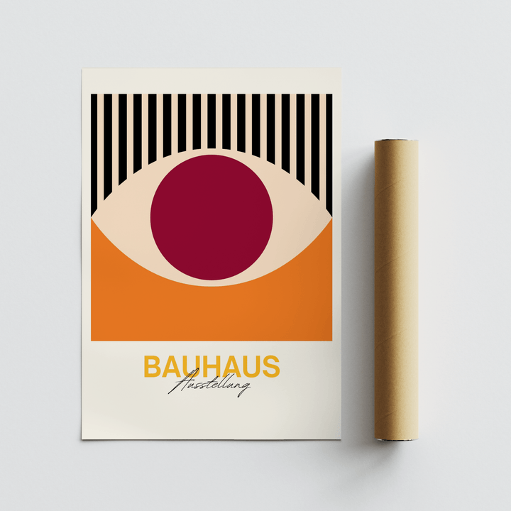 Retro Eye wall art showing stylized eye in bold colours beside a cardboard packaging tube