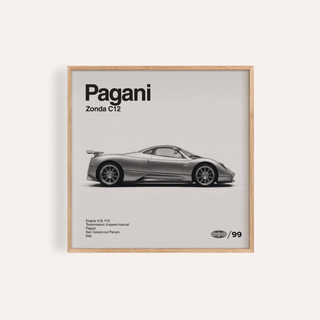 Framed print close-up of Italian Supercar wall art with a grey car profile on a light background