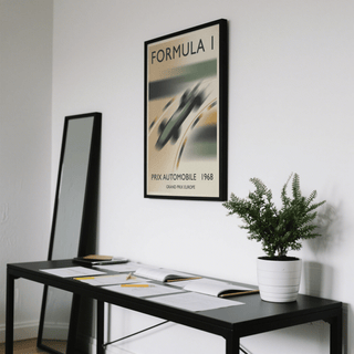 Typography-focused race poster print with bold vintage text and track arcs