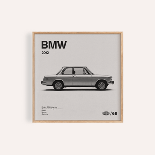 Classic 1970s Sports Saloon Poster side view in black and white for living room decor