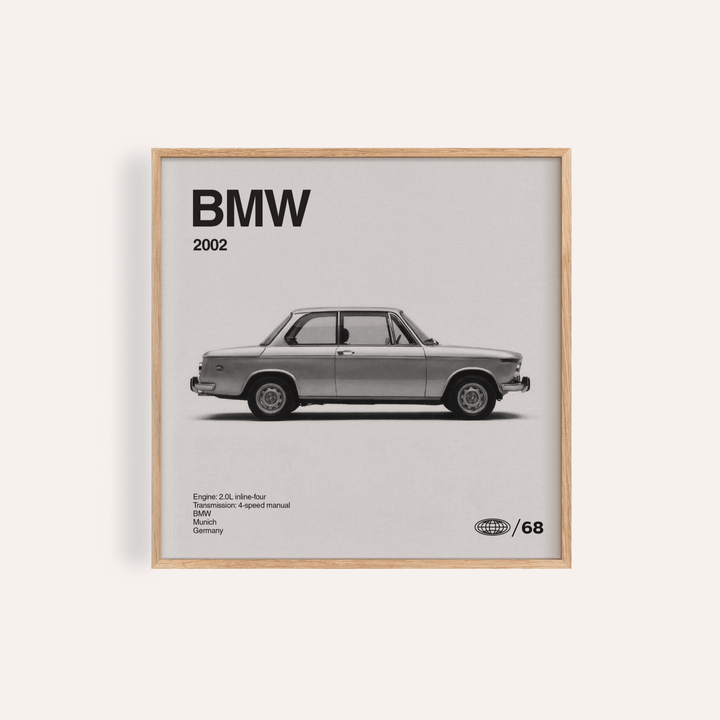 Classic 1970s Sports Saloon Poster side view in black and white for living room decor