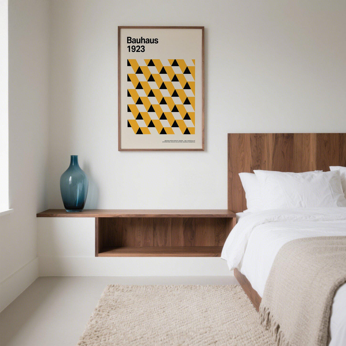Bauhaus Poster 1923 showing triangle grid in sharp contrast colors.