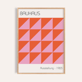 Framed Modern Wall Art featuring red and pink geometric triangles with text bauhaus