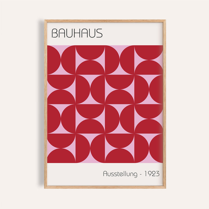 Bauhaus Artworks framed print close-up with red geometric shapes and pink background