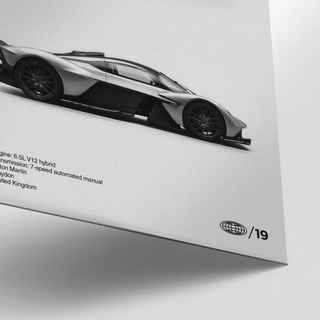 Track Hypercar Poster with minimalist black and grey palette in a man cave