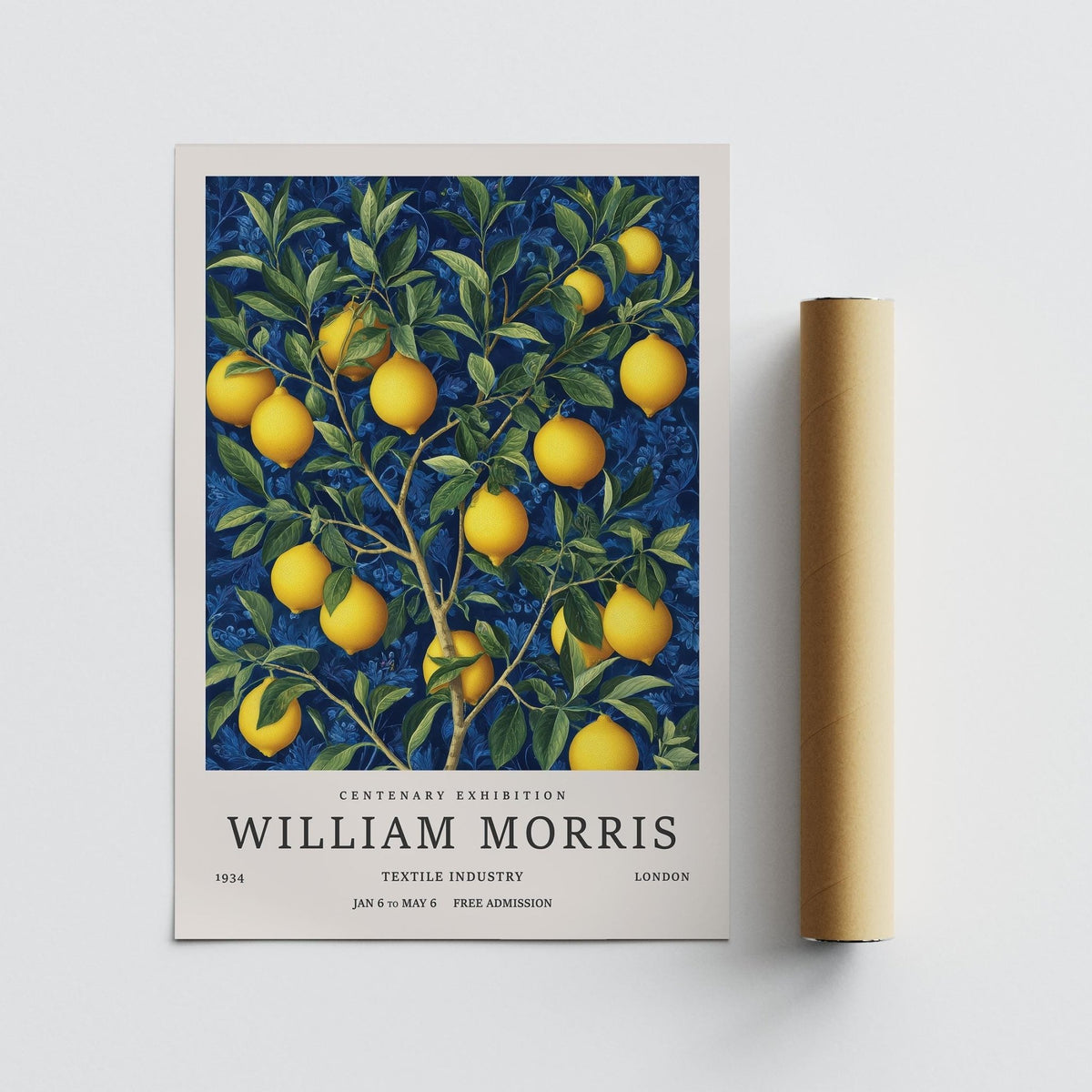 Lemon Wall Art for Kitchen showing a lemon branch with green leaves and yellow fruit beside a packaging tube