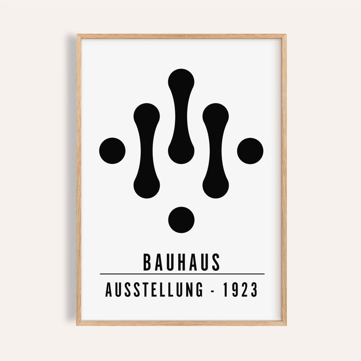 Framed Bauhaus Art Black and White with abstract shapes and text in minimalist style