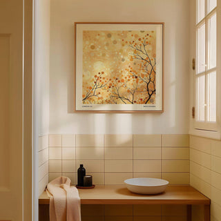Family Room Wall Decor framed print of golden branches with berries on a beige abstract background