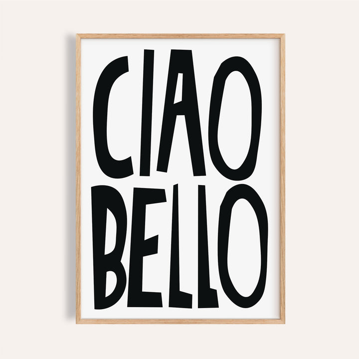Framed Ciao Bello Italian wall art with bold black text on white background