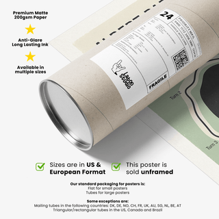 Packaging tube on a printed poster showing a part of the Albert Park Circuit illustration