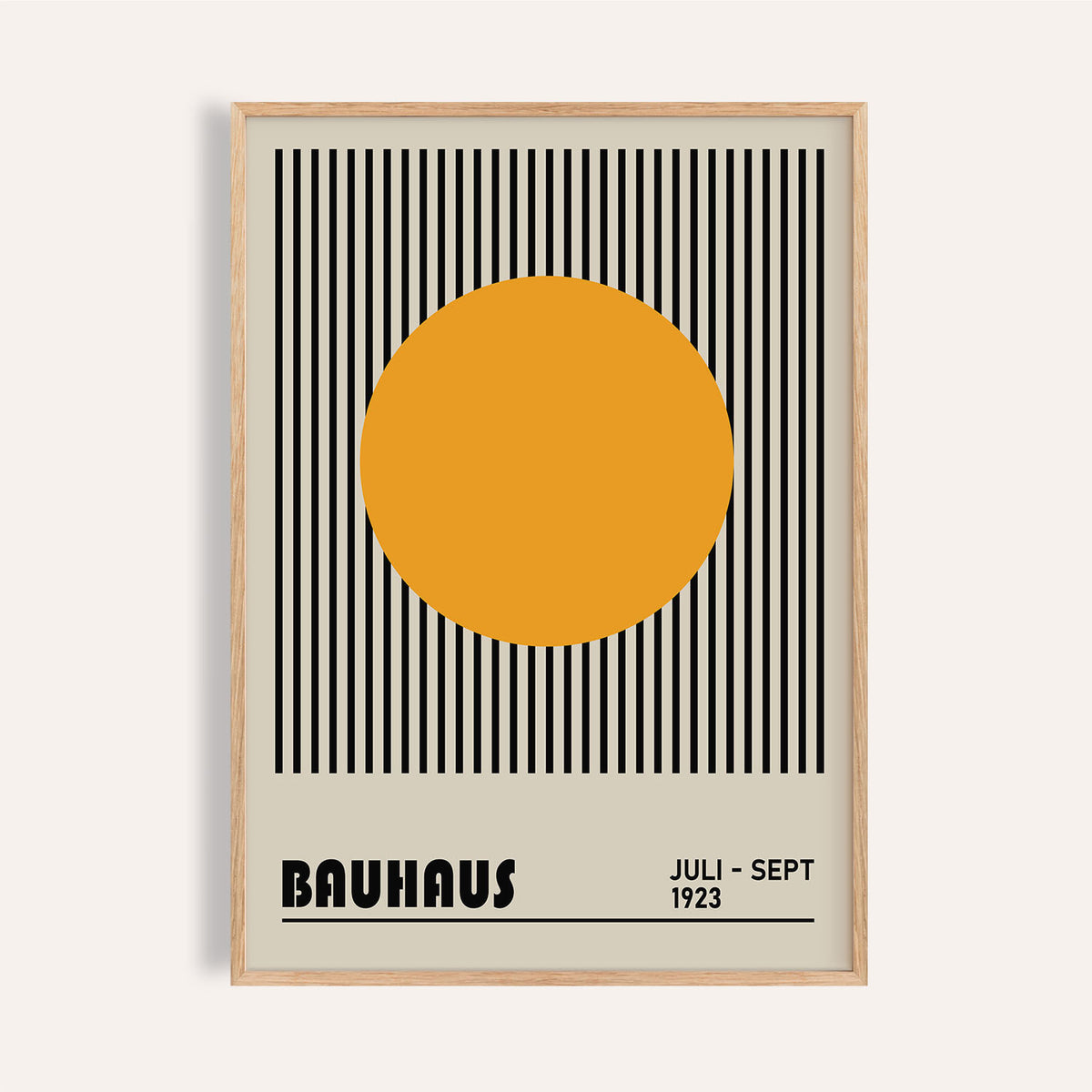 Framed print of Professional Office Wall Art featuring orange circle and black stripes in minimalist style