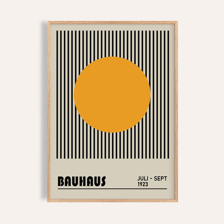 Framed print of Professional Office Wall Art featuring orange circle and black stripes in minimalist style