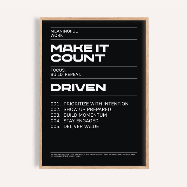Framed print close-up of Mindset Wall Art with motivational text in white on black background