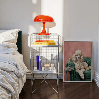 Elegant Poodle Wall Art, Green sectional and Pink tones for home wall art