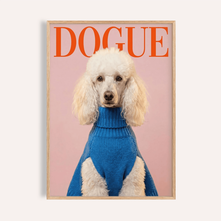 Dogue Poodle Print in pink, blue, and red for living room wall art