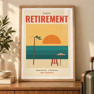 Close view of the beach sunset retirement print showing the fine print detail