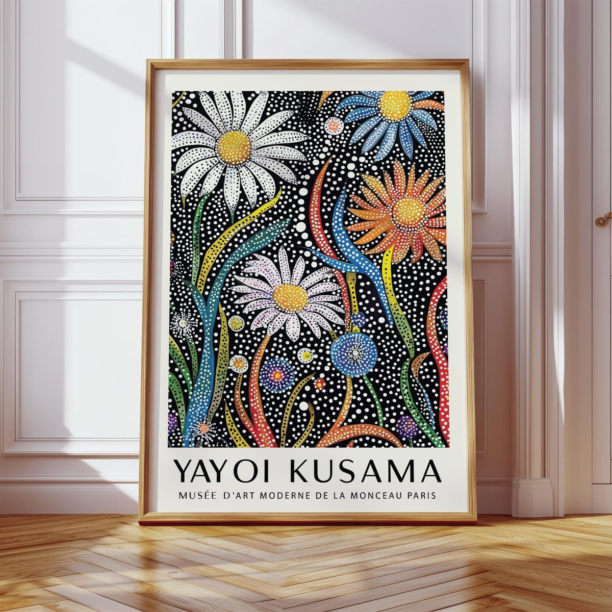 Flower Print for Framing leaning against wall with a wooden floor and white panelled walls