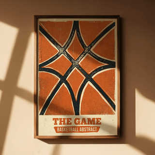 Basketball Abstract Print framed print close-up of an orange and black abstract basketball design with vintage style