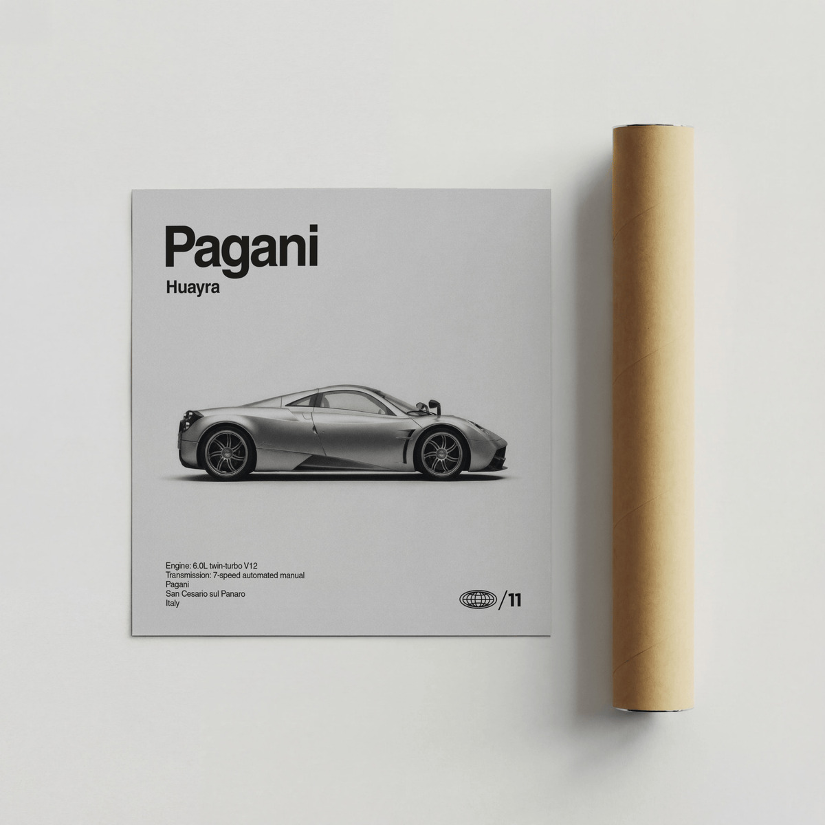 Contemporary Italian Hypercar Poster in grey tones for bedroom or office