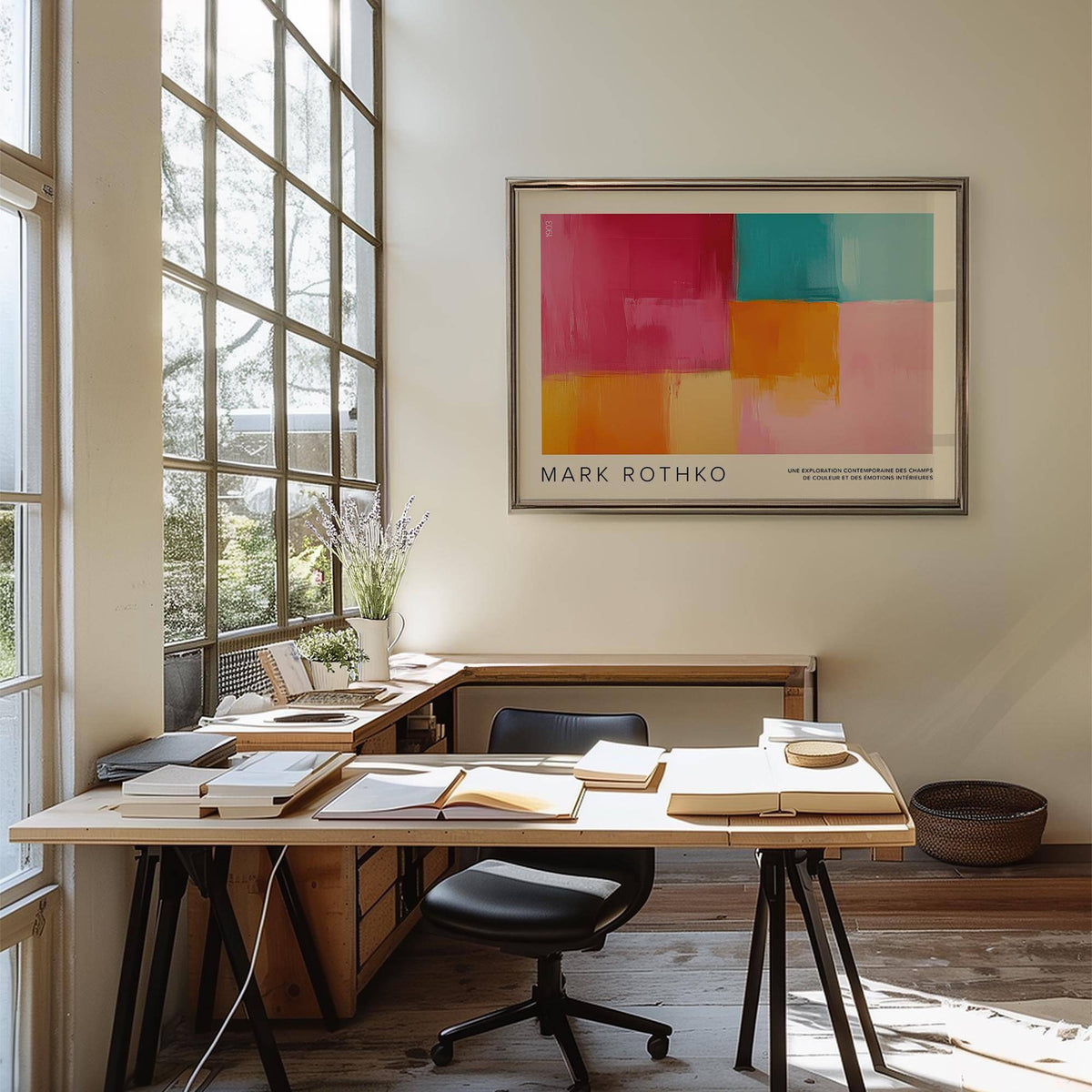 Expressive color block art prints horizontal for office walls