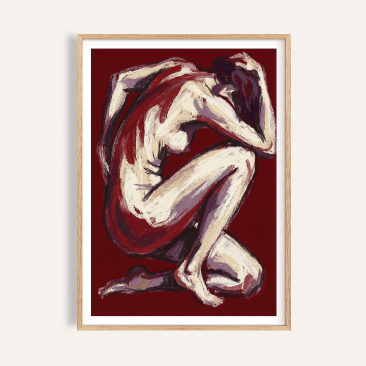 Reclining figure wall art print with bold gestural brushwork