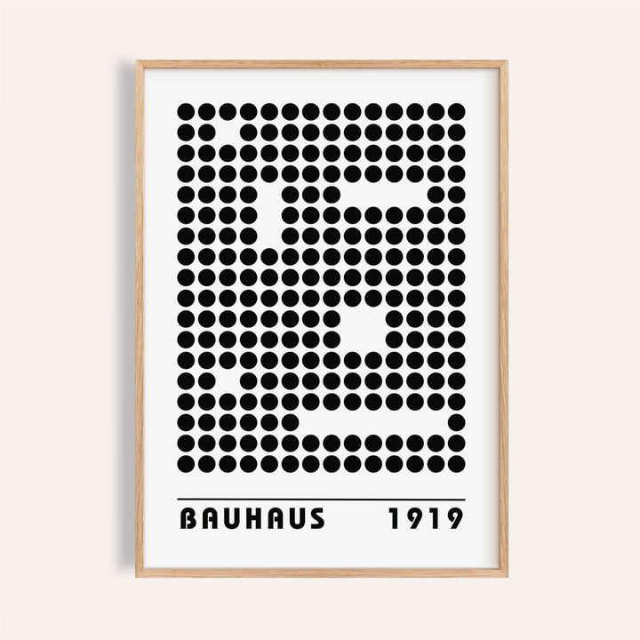 Framed close-up of Bauhaus Prints with black dot pattern and Bauhaus 1919 text