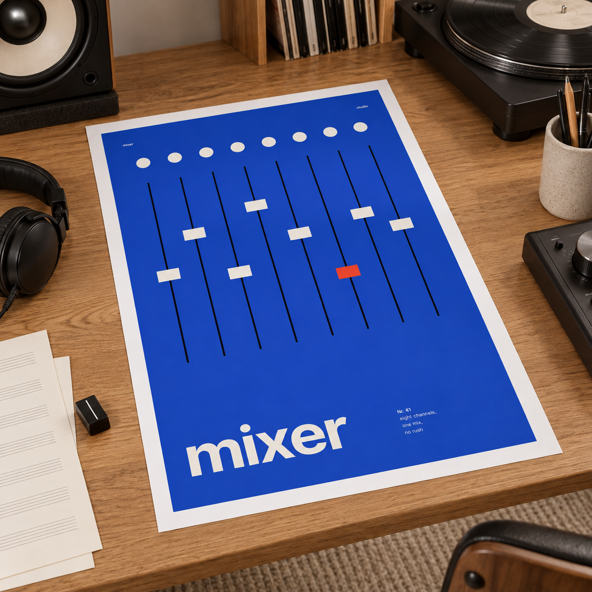 Close view of the Swiss style studio mixer print on smooth matte paper