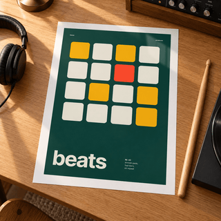 Close view of the Swiss style beat maker print on smooth matte paper