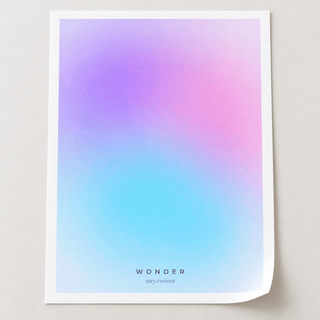 Close view of the dreamy purple to blue gradient print on smooth matte paper
