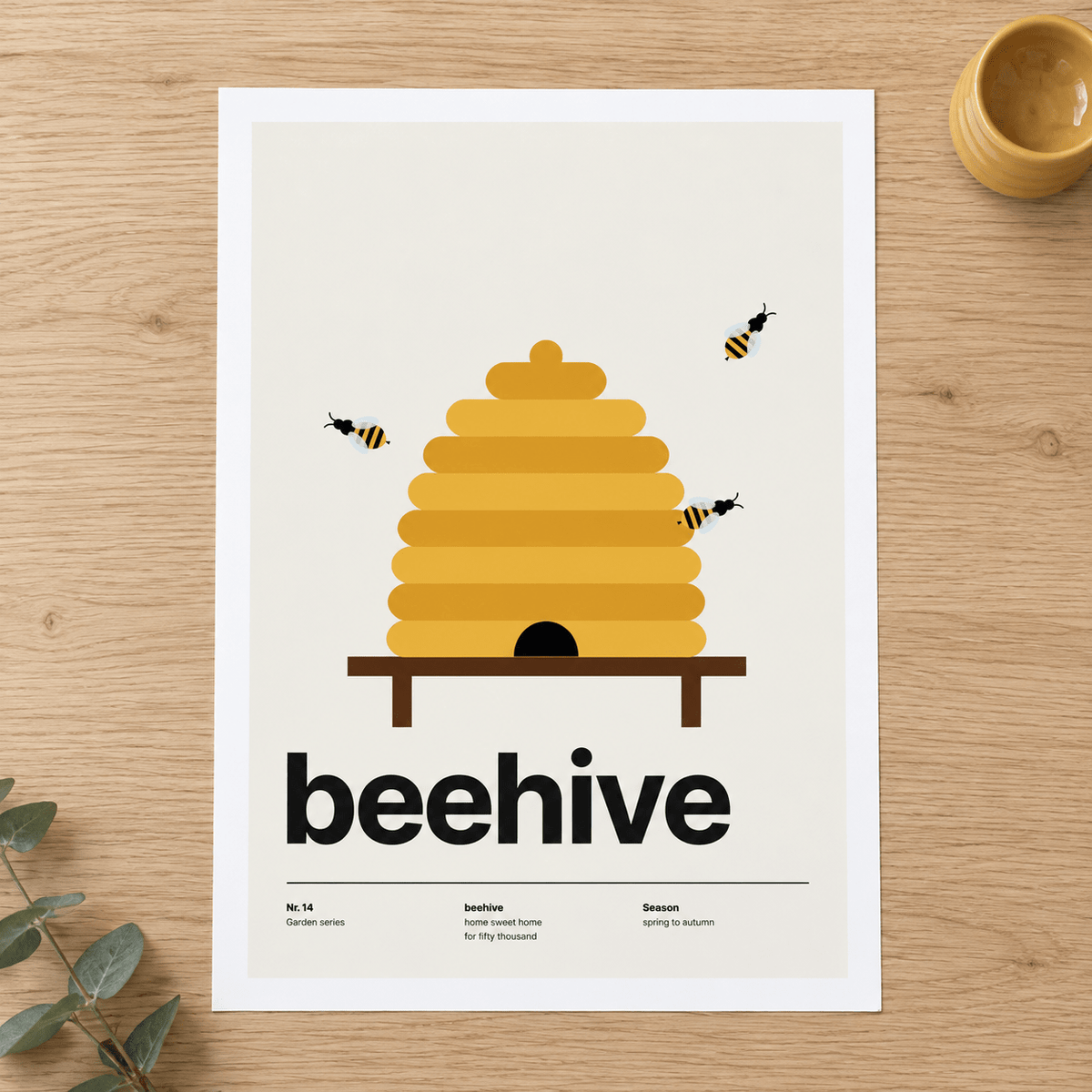Close view of the Swiss style bee skep print on smooth matte paper
