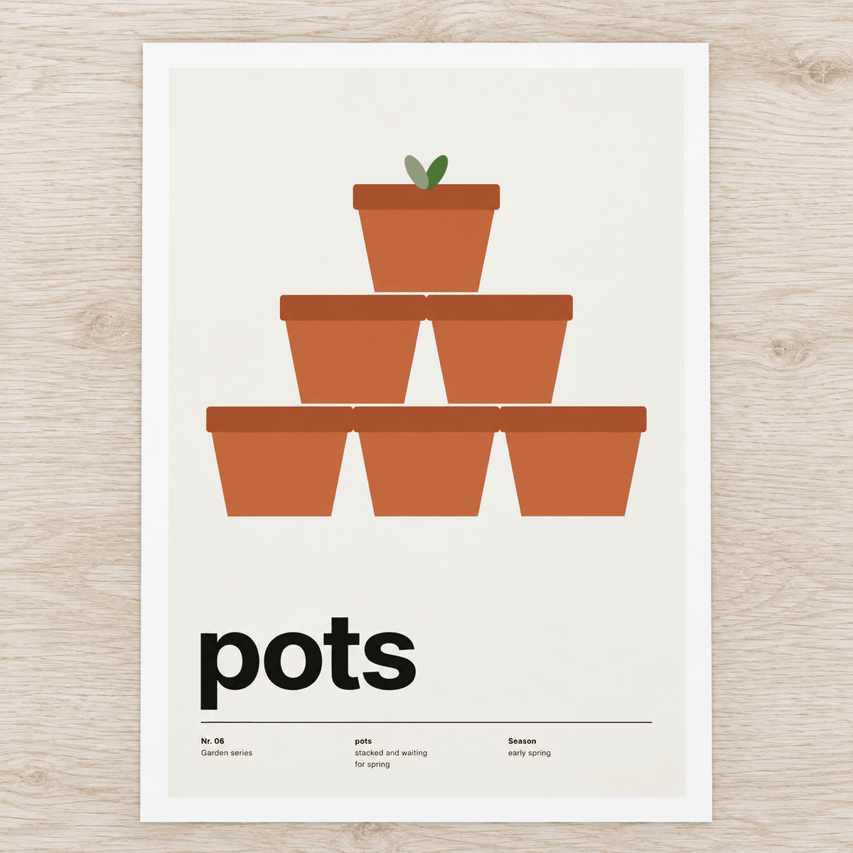 Close view of the Swiss style flower pot print on smooth matte paper