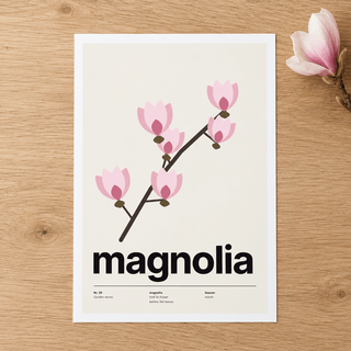 Close view of the Swiss style magnolia print on smooth matte paper