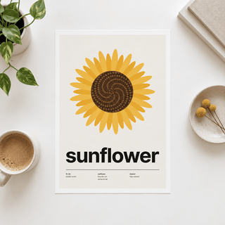 Close view of the Swiss style sunflower print on smooth matte paper
