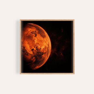 Framed Mars wall art showing a photographic red planet with black space background