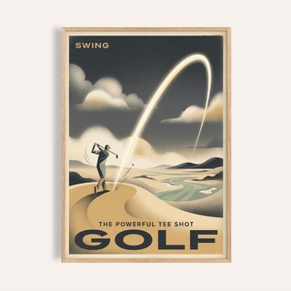 Framed Golf Tee Shot Art Print of retro golf player tee shot with yellow and grey tones