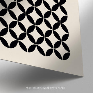 Close-up of Mid Century Wall Print with black geometric grid on cream matte paper